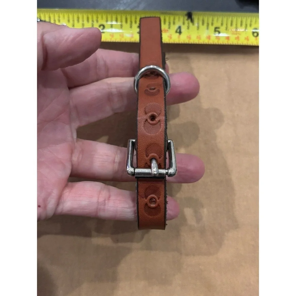Brown Leather‎ Cat Collar with Rhinestone Cat Charm and Bell Embossed Pattern